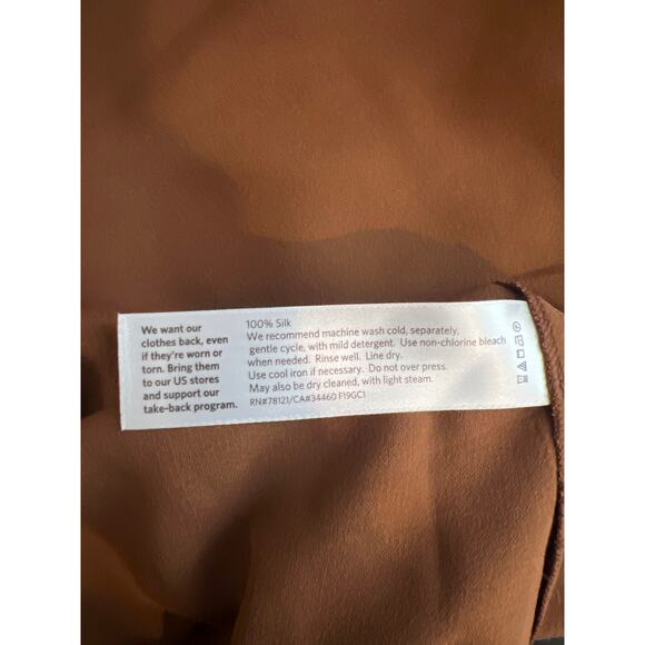 Eileen Fisher Silk Georgette Tank Top Large Crepe Bateau Neck Brown Blouse Shirt - Picture 5 of 5